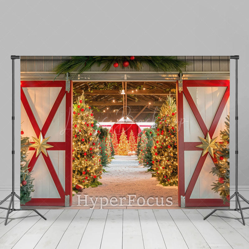 Lofaris Wood Barn Door Xmas Trees Festive Christmas Backdrop