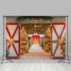 Lofaris Wood Barn Door Xmas Trees Festive Christmas Backdrop