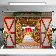 Lofaris Wood Barn Door Xmas Trees Festive Christmas Backdrop