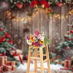 Lofaris Wood Board Snowflake Poinsettia Christmas Backdrop