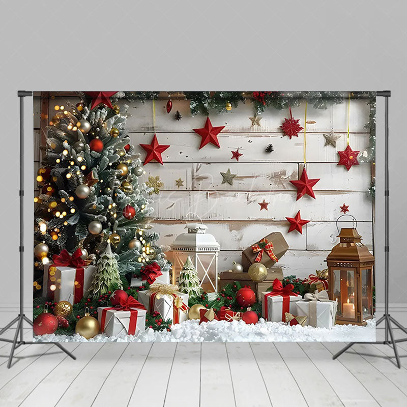 Lofaris Wood Board Wall Red Star Decoration Christmas Backdrop