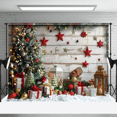 Lofaris Wood Board Wall Red Star Decoration Christmas Backdrop