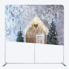 Lofaris Wood Cabin Snowy Tree Winter Tension Fabric Backdrop