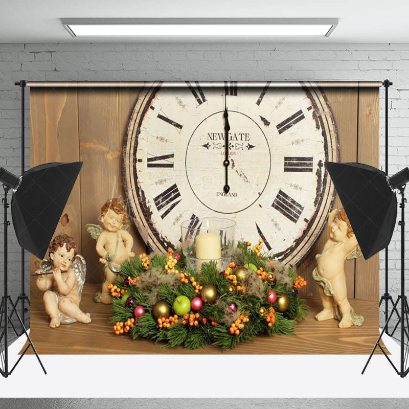 Lofaris Wood Clock Little Angel Cherry Candle Xmas Backdrop