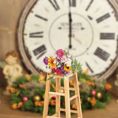 Lofaris Wood Clock Little Angel Cherry Candle Xmas Backdrop