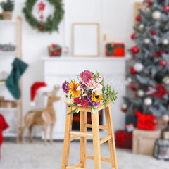 Lofaris Wood Dear White Modern Fireplace Christmas Backdrop