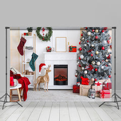 Lofaris Wood Dear White Modern Fireplace Christmas Backdrop