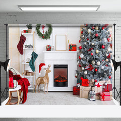 Lofaris Wood Dear White Modern Fireplace Christmas Backdrop