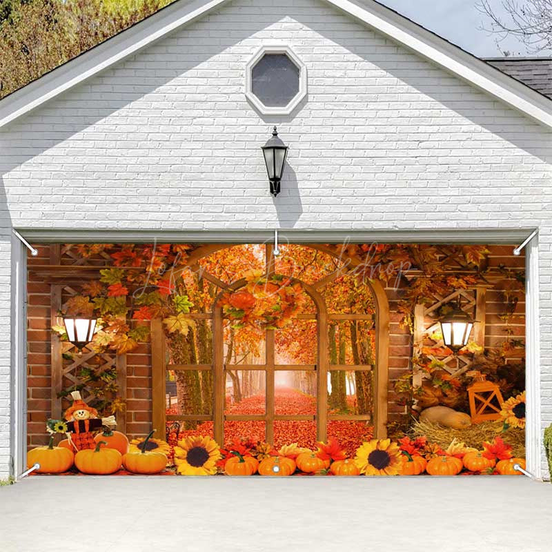 Lofaris Wood Door Brick Wall Maples Fall Garage Banner