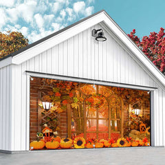 Lofaris Wood Door Brick Wall Maples Fall Garage Banner