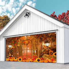 Lofaris Wood Door Brick Wall Maples Fall Garage Banner