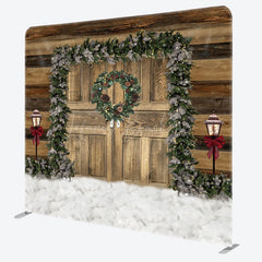 Lofaris Wood Door Pine Leaf Christmas Pillow Case Backdrop