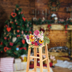 Lofaris Wood Fireplace Dolls Christmas Photo Backdrop