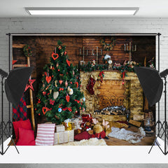 Lofaris Wood Fireplace Dolls Christmas Photo Backdrop