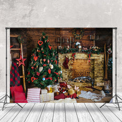 Lofaris Wood Fireplace Dolls Christmas Photo Backdrop