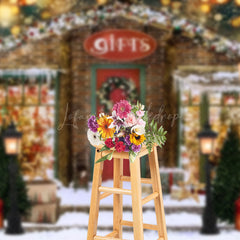 Lofaris Wood Gift Store Bokeh Light Snow Christmas Backdrop