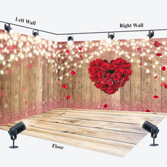 Lofaris Wood Grain Lighted Red Rose Love Room Set Backdrop