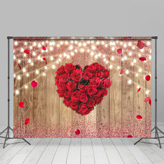 Lofaris Wood Grain Lighted Red Rose Love Room Set Backdrop