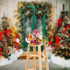 Lofaris Wood Green Door Christmas Tree Photography Backdrop