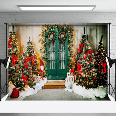 Lofaris Wood Green Door Christmas Tree Photography Backdrop