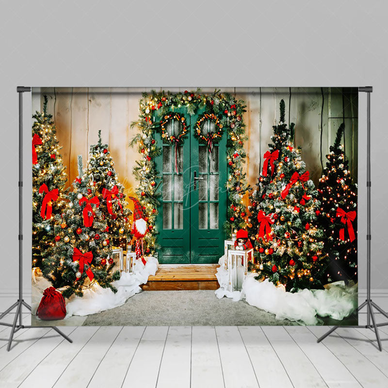 Lofaris Wood Green Door Christmas Tree Photography Backdrop