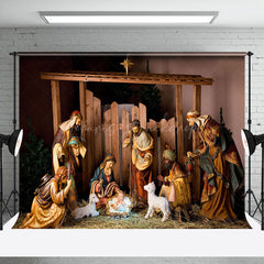 Lofaris Wood Manger Saint Jesus Birth Lamb Christmas Backdrop