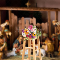 Lofaris Wood Manger Saint Jesus Birth Lamb Christmas Backdrop