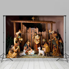 Lofaris Wood Manger Saint Jesus Birth Lamb Christmas Backdrop