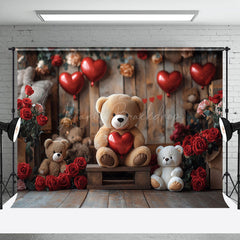 Lofaris Wood Room Rose Balloons Bear Valentines Day Backdrop