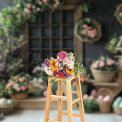 Lofaris Wood Stairs Greenery Floral Eggs Easter Backdrop