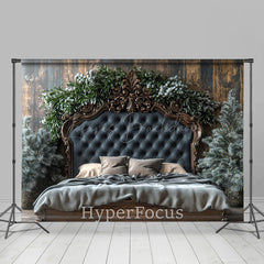 Lofaris Wood Wall Navy Bed Pine Leaves Christmas Backdrop