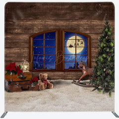 Lofaris Wood Window Moon Night Christmas Pillow Case Backdrop