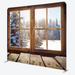 Lofaris Wood Window Pine Tree Scene Square Photo Backdrop