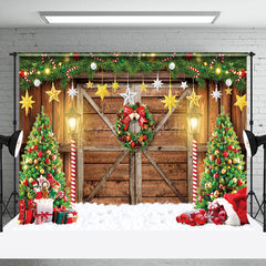 Lofaris Woode Barn Door Trees Festive Christmas Backdrop