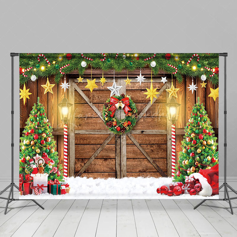 Lofaris Woode Barn Door Trees Festive Christmas Backdrop