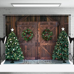 Lofaris Wooden Barn Door Pine Wreath Tree Christmas Backdrop