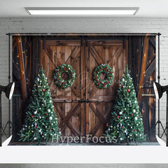 Lofaris Wooden Barn Door Wreath Tree Christmas Photo Backdrop