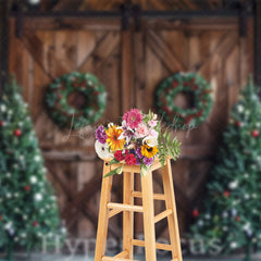 Lofaris Wooden Barn Door Wreath Tree Christmas Photo Backdrop