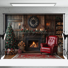 Lofaris Wooden Brown Fireplace Tree Sofa Christmas Backdrop