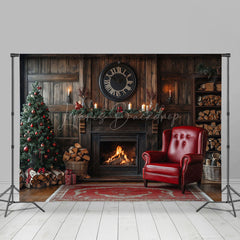 Lofaris Wooden Brown Fireplace Tree Sofa Christmas Backdrop