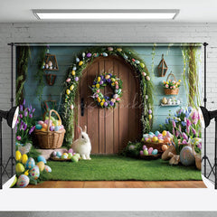 Lofaris Wooden Door Colorful Eggs Bunny Easter Photo Backdrop