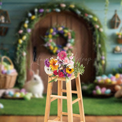 Lofaris Wooden Door Colorful Eggs Bunny Easter Photo Backdrop