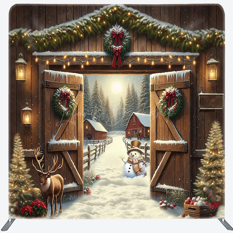 Lofaris Wooden Door Elk Winter Tension Fabric Backdrop