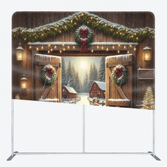 Lofaris Wooden Door Elk Winter Tension Fabric Backdrop