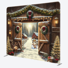 Lofaris Wooden Door Elk Winter Tension Fabric Backdrop