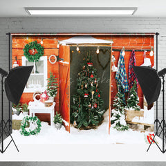 Lofaris Wooden Door Oursode Christmas Tree Snowy Backdrop