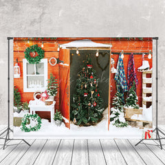 Lofaris Wooden Door Oursode Christmas Tree Snowy Backdrop