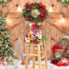 Lofaris Wooden Door Pine Trees Gift Christmas Photo Backdrop