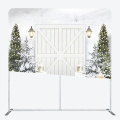 Lofaris Wooden Door White Christmas Tension Fabric Backdrop