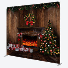 Lofaris Wooden Fireplace Gift Christmas Pillow Cover Backdrop